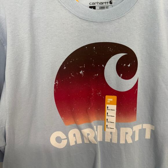 NWT Carhartt Logo Tee Shirt Mens Size Small Light Blue Short Sleeves Heavyweight - Picture 3 of 8
